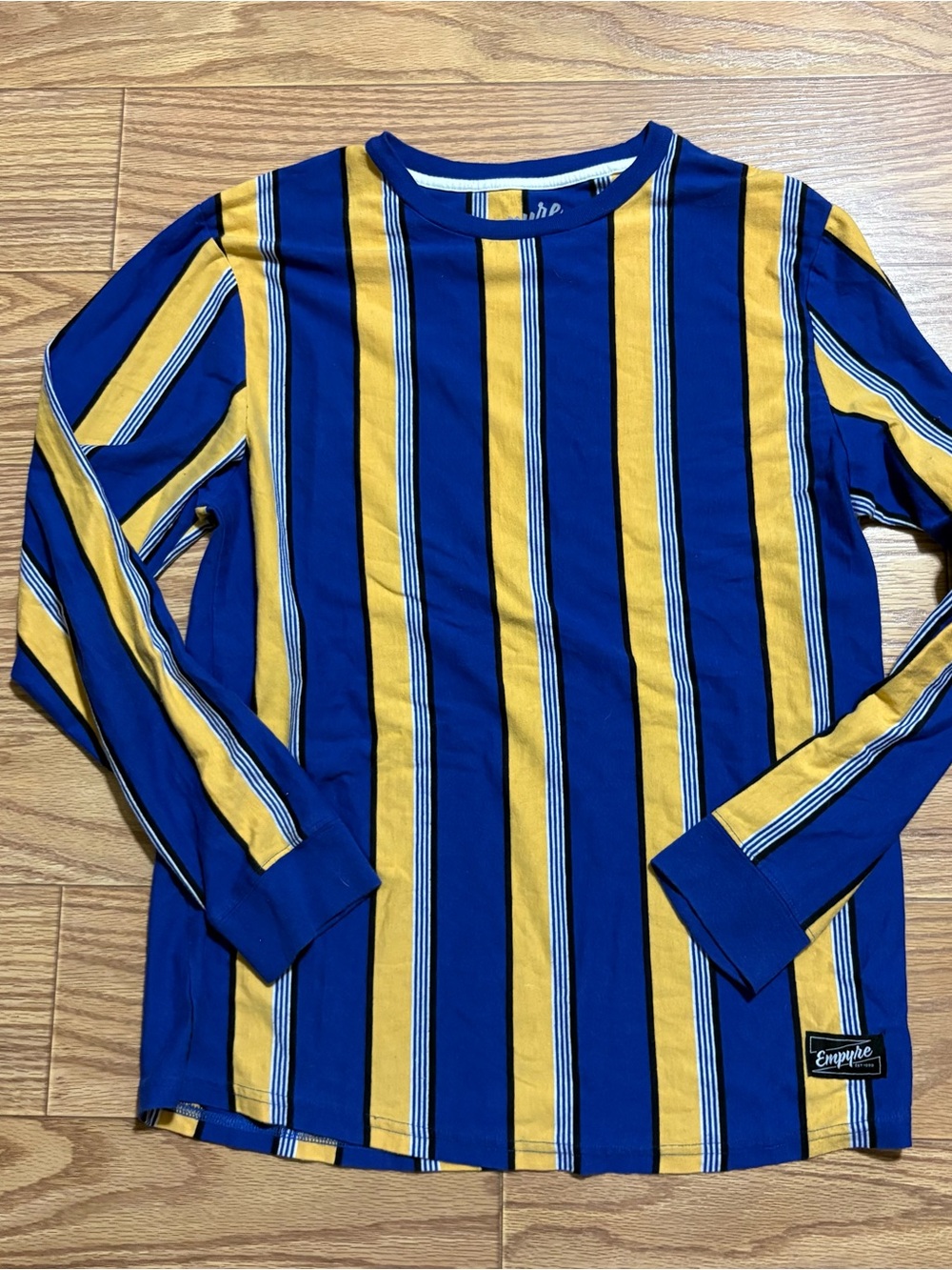 Empyre Blue Yellow Striped Casual Long Sleeved Shirt Hip Hop Streetwear Medium